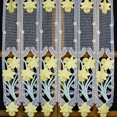 Yellow daffodils colorful macrame curtain