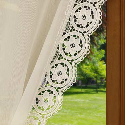 Ecru Flore macrame lace trimmed curtain