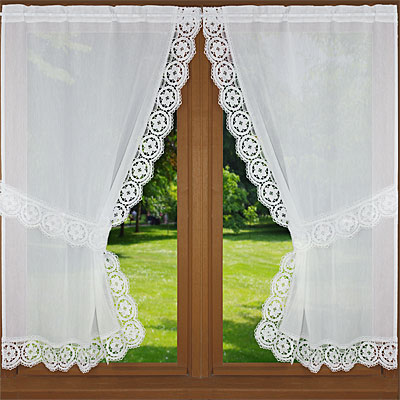 White lace trimmed curtain Flore