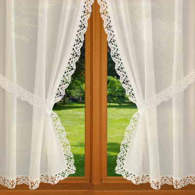 Ecru lace trimmed curtain Laurier