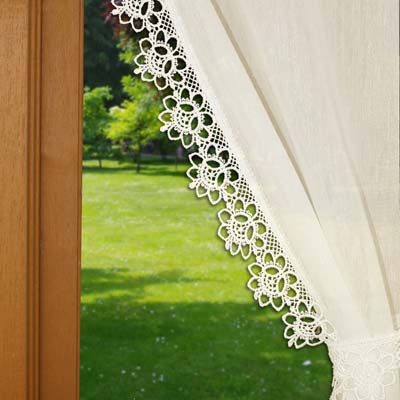 Ecru pair lace trimmed curtain Marion