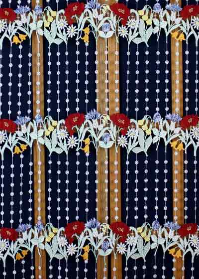 Flower colored macrame curtain