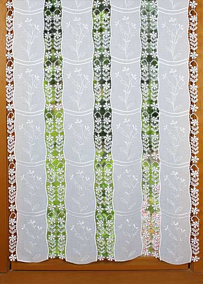 White Etamine and macrame lace curtain