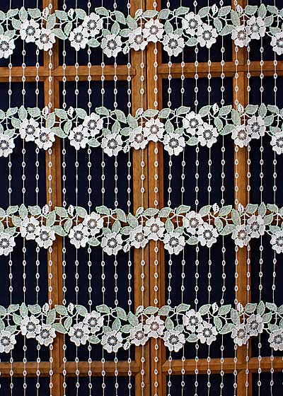 Colored macrame lace curtain