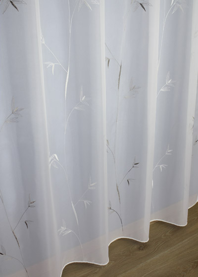 Ecru embroidery bamboo sheer by the yard